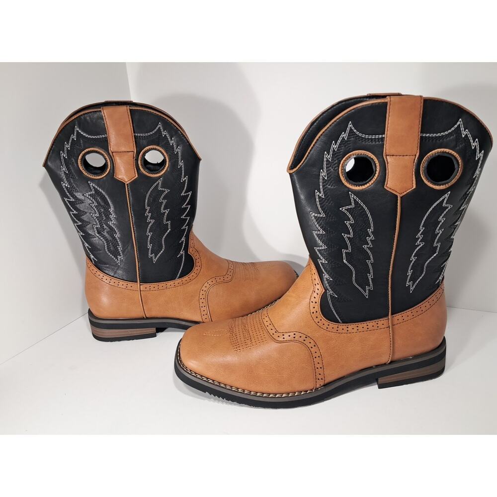 Cowboy Boots Black Brown Pull On Size 10-11